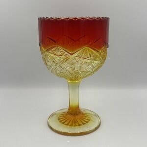 Vintage Viking Glass Amberina Orange Yellow Tawny color Chalice Goblet Vase